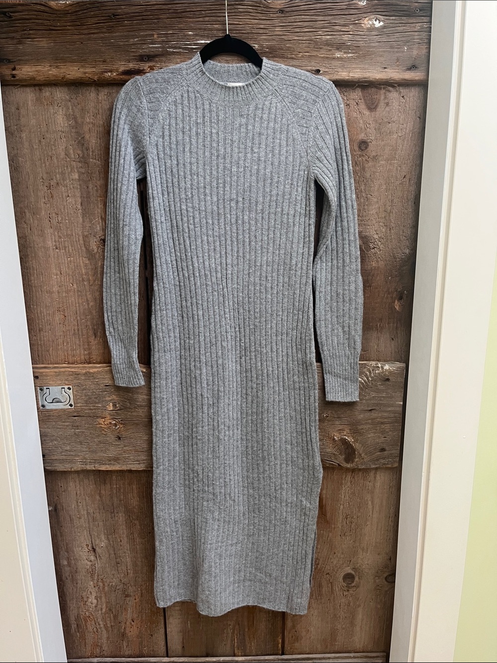 Ag Adriano Goldschmied Grey Ribbed Long Sleeve Cashmere-blend Sweater Midi Dress